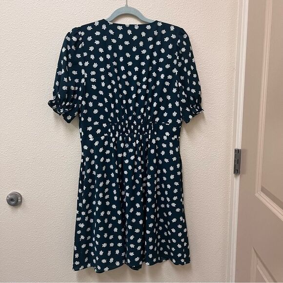 Kate Spade Dark Green Floral Dot Dress Button Front 10 - Picture 8 of 9
